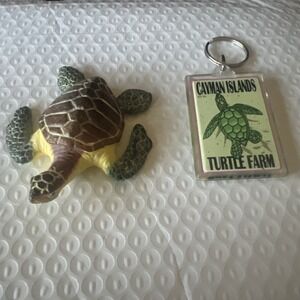 Vintage Keychain Cayman Islands & Turtle Figurine From‎ Turtle Farm Excursion